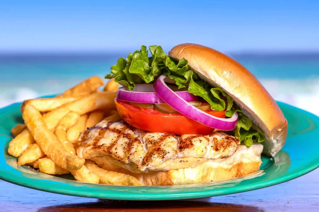 Chicken sandwich at Schooner's Last Local Beach Club in Panama City Beach
