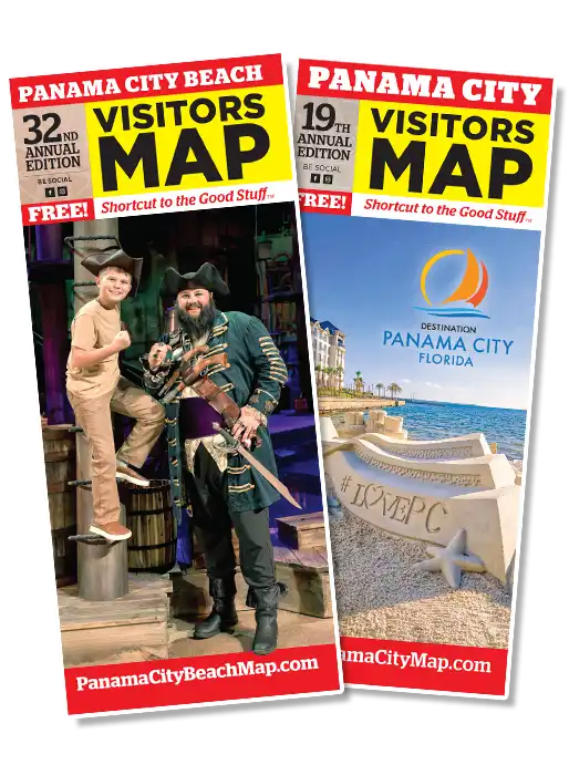The front covers of the Panama City Beach and Panama City Visitors Maps